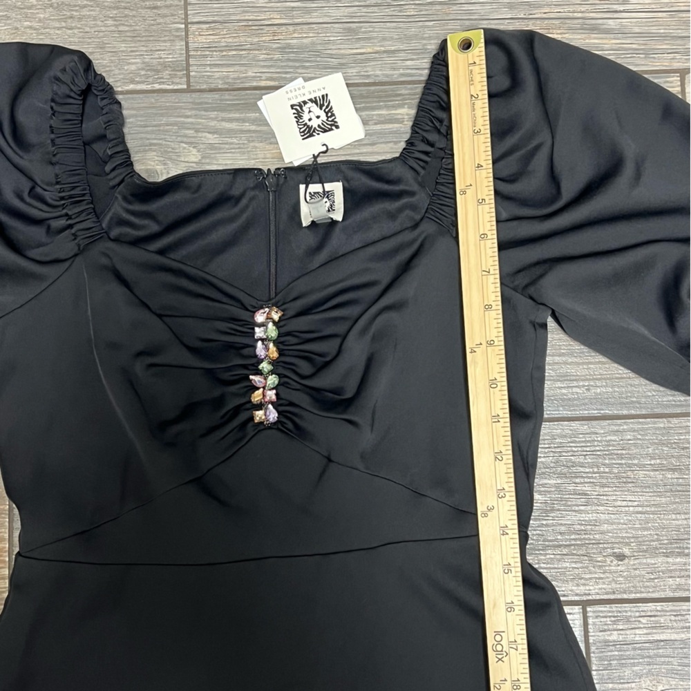 NWT $139 Anne Klein Women's Dress Sz 2 Rhinestone Puff-Sleeve Midi Satin Holiday - Picture 7 of 12